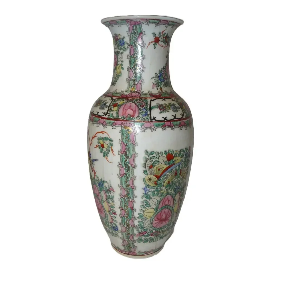 Vtg Chinese Porcelain Vase Hand-Painted Floral Bird 14